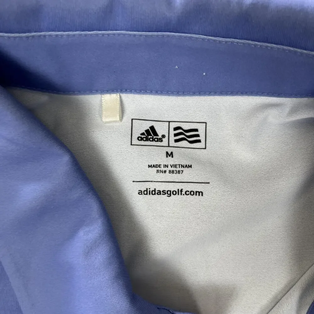 Adidas Golf Polo Shirt Mens Medium Blue Striped Short Sleeve Performance